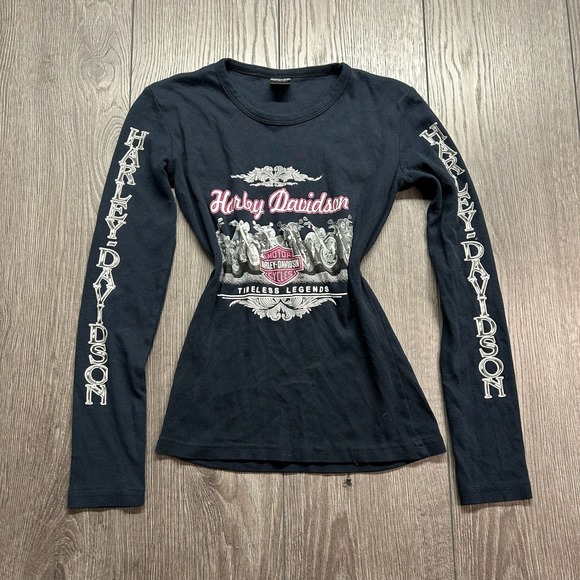 Harley-Davidson Tops - Harley Davidson Womens Small Long Sleeve Shirt Black Y2K Timeless Legends Vtg